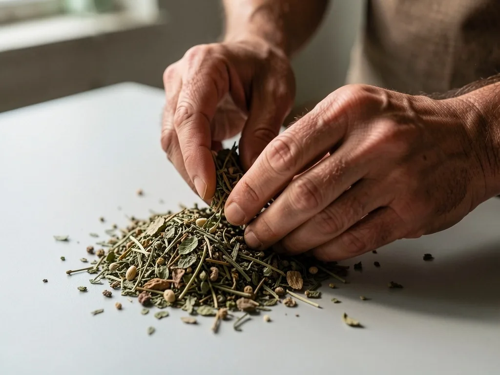 Bahan baku botanical yang ditata untuk evaluasi keberlanjutan
