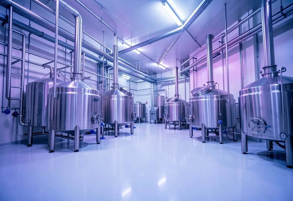 Fasilitas produksi suplemen dengan peralatan stainless steel yang bersih
