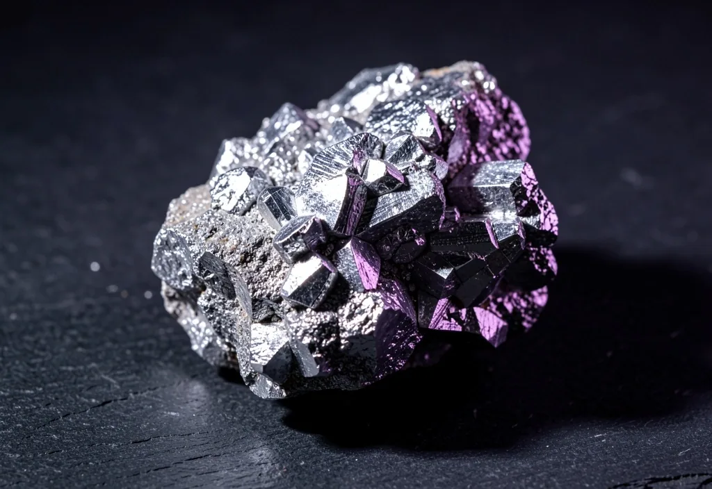 Kristal mineral zinc pada permukaan gelap