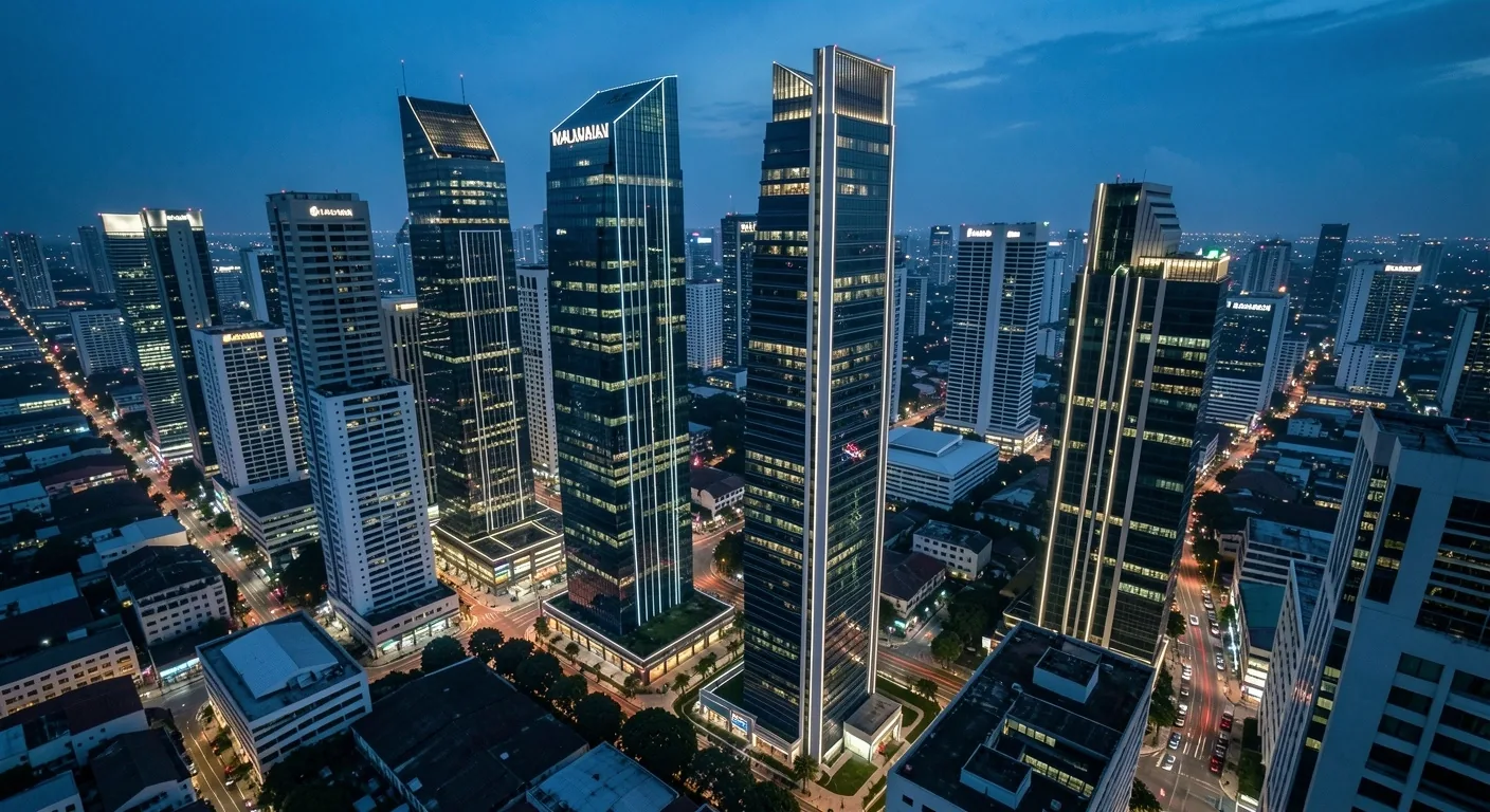 Foto suasana malam distrik bisnis Sudirman Jakarta dari atas